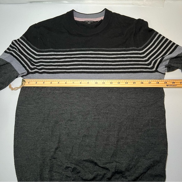 Ted Baker London Sweater Men’s Gray Black Color Block Stripes Wool Blend size 4 - Picture 7 of 9